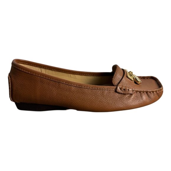 Michael Kors Hamilton Leather Brown British Tan Logo Driving Loafers Womens 6.5 - Picture 6 of 13